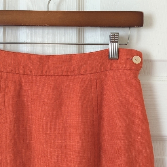 Express Tailleur 90's Vintage Linen High Waisted Mini Pencil Skirt Orange 7/8 - Picture 2 of 9